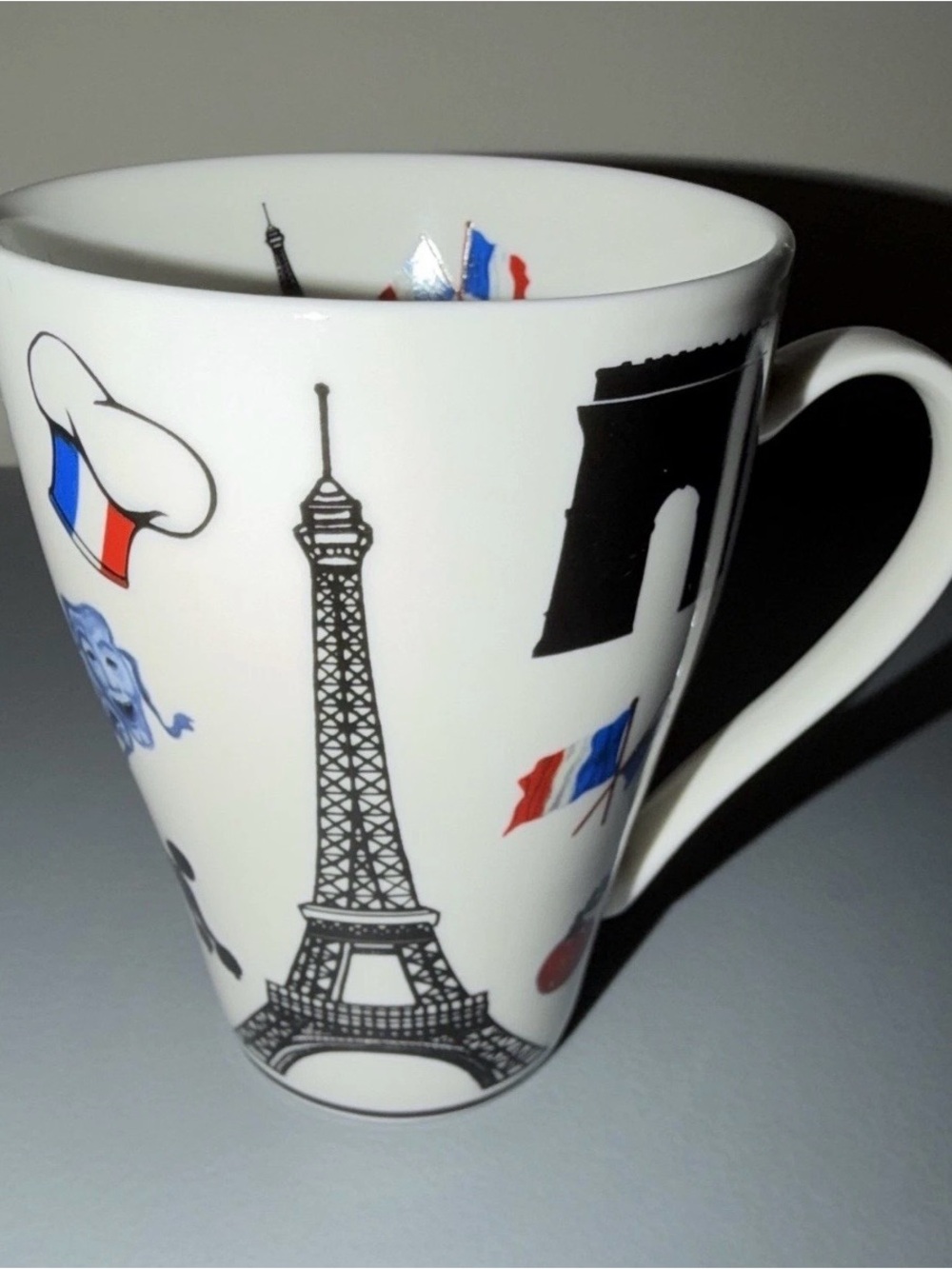 Paris Landmark Ceramic Mug in White with Black and Tricolor Accents